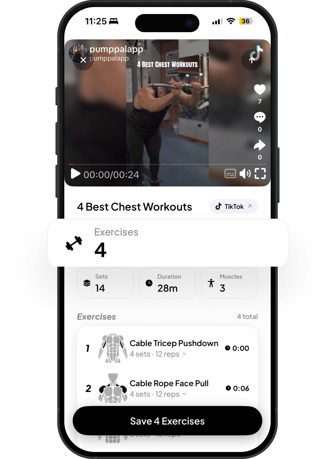 Extracting a TikTok workout into structured exercises